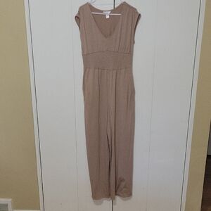 Just Be Tan Jumpsuit with Wide Leg and Fitted Bodice